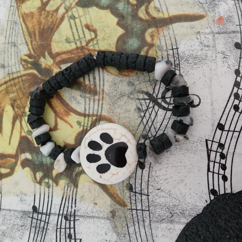 Black and White Paw Print Bracelet